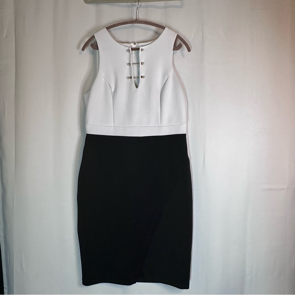 Bisou Bisou By Michele Bohbot Dress Black White Gold Zipper Polyester Spandex 14